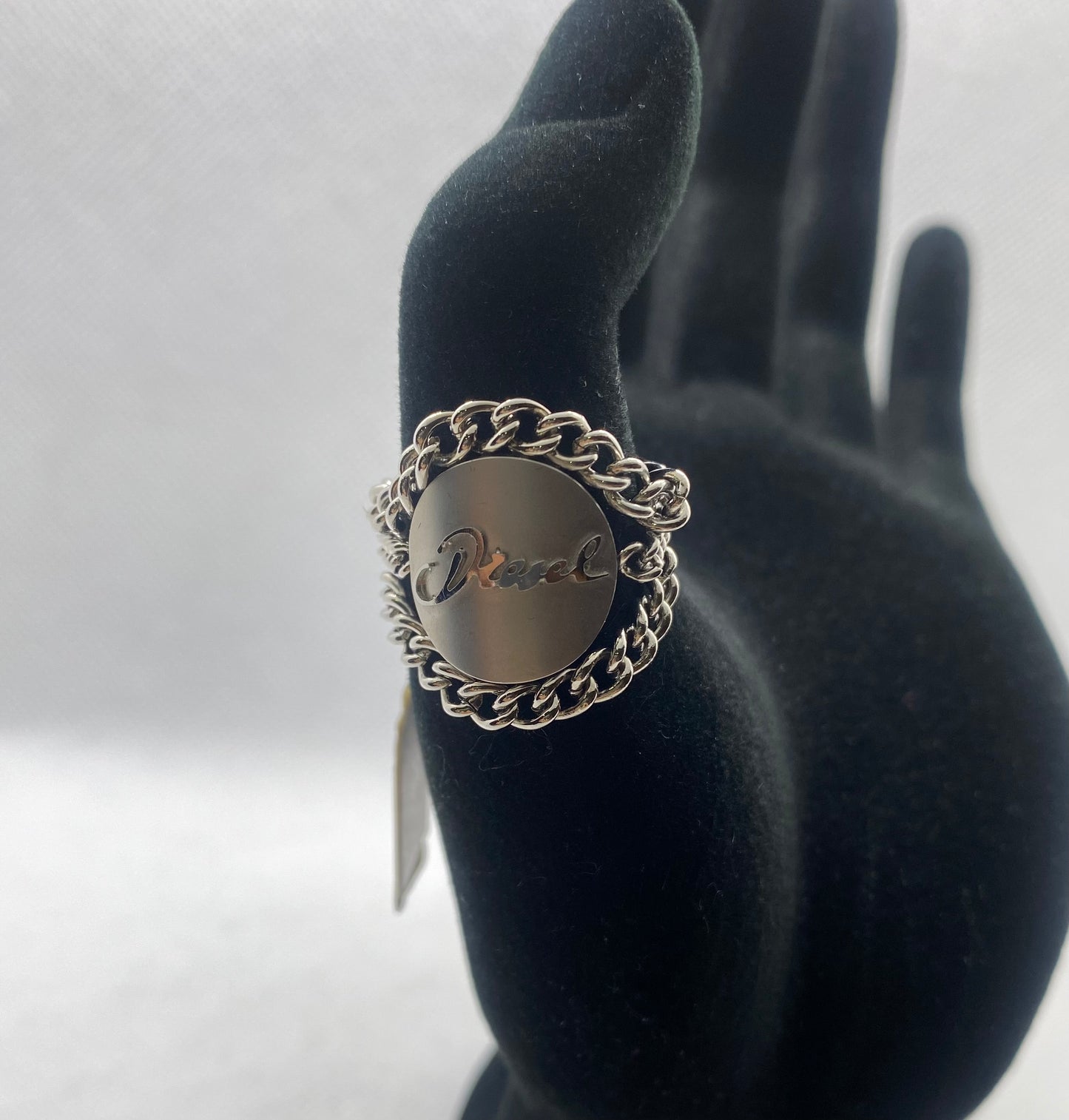 DIESEL LADIES CHAIN STAINLESS STEEL LOGO RING DX0414