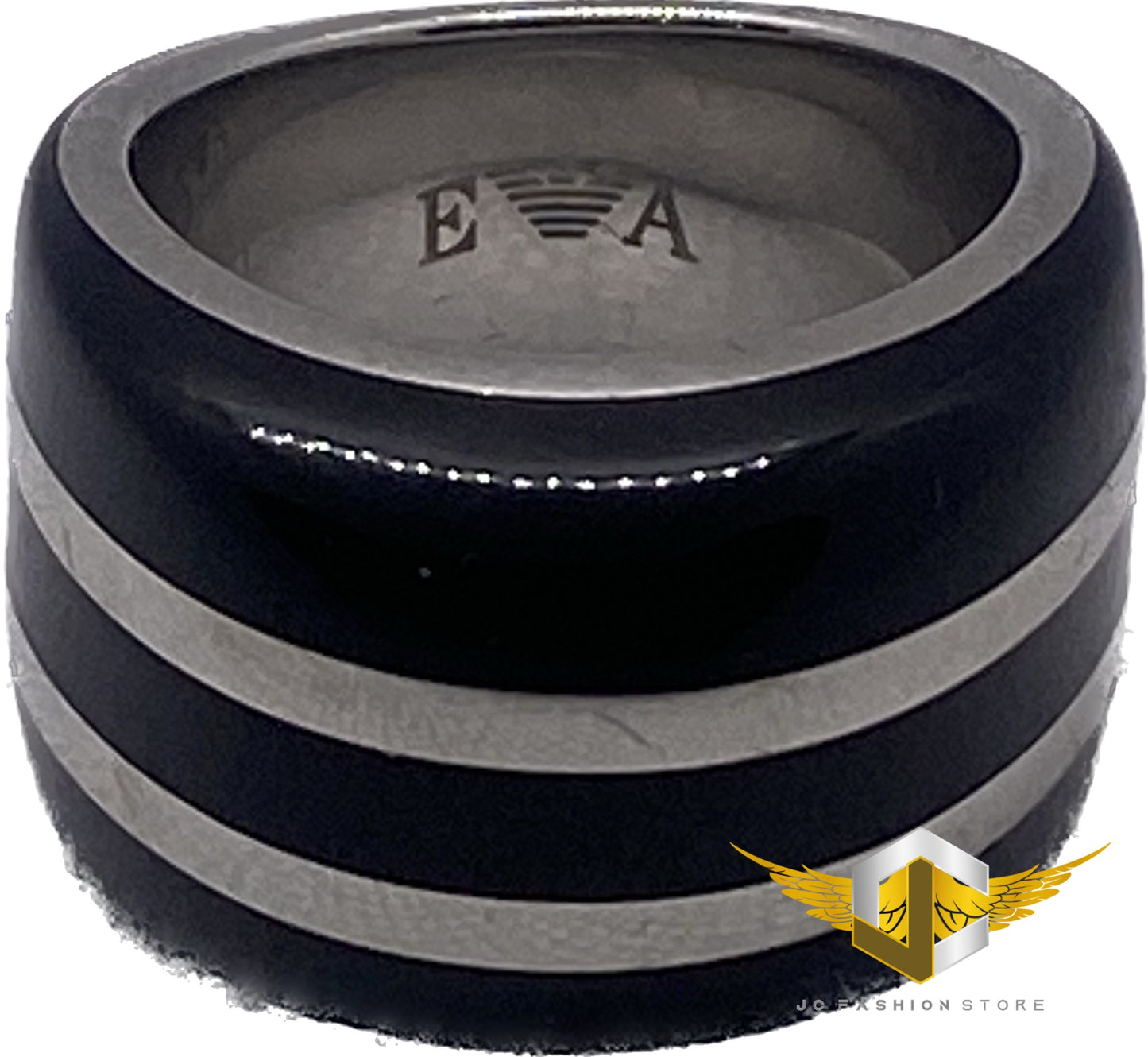 EMPORIO ARMANI LADIE'S RING BLACK/SILVER COLLECTION Sz. 6