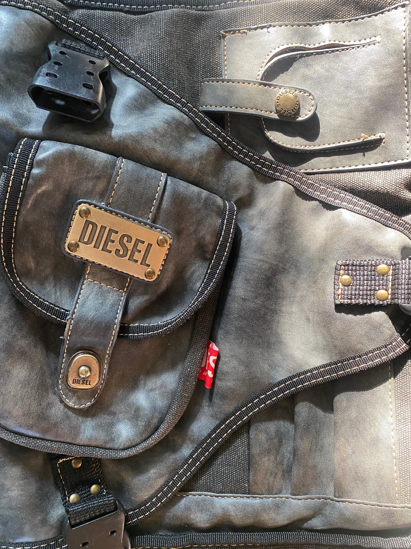 Diesel Vintage Multi Pocket Leather Cargo Messenger Bag