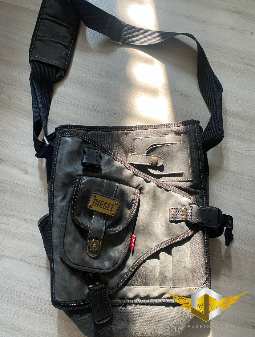 Diesel Vintage Multi Pocket Leather Cargo Messenger Bag