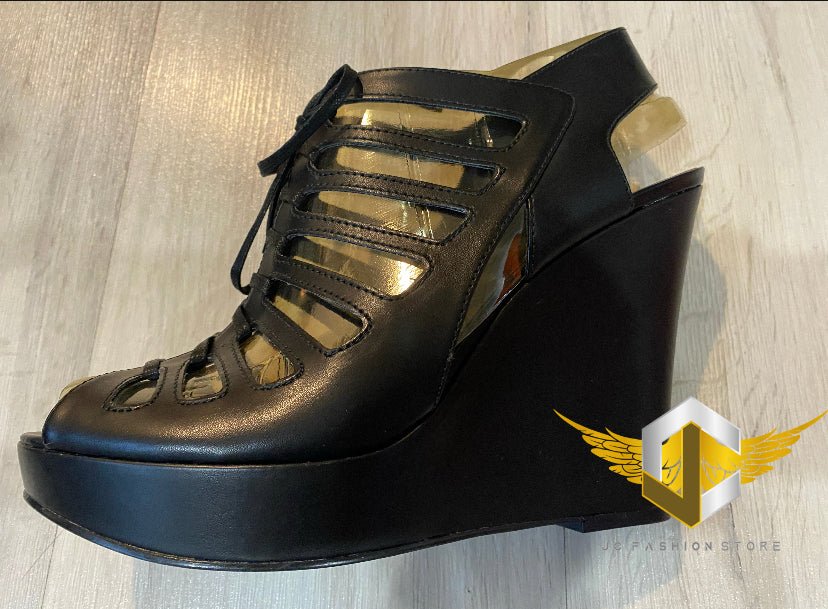 GUESS URSY Blck Designer Fashion Lace Up Platform Sandals Wedges 10