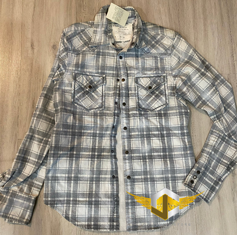 Guess Long Sleeve Snap Shirt Iron Grey Men's Sz XS