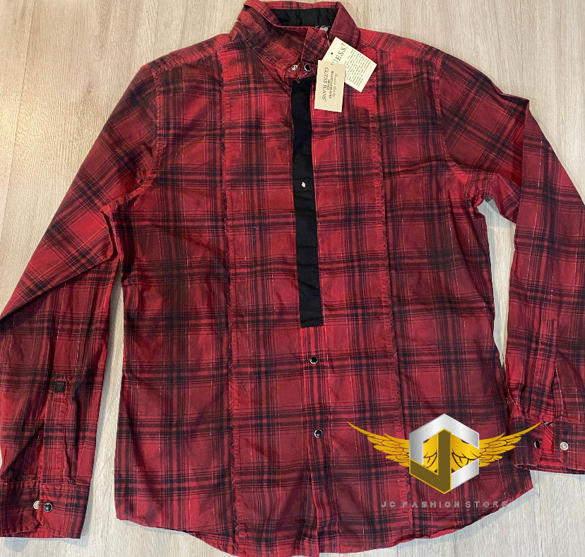 Guess Long Sleeve Snap Shirt Havana Red Men's Sz L
