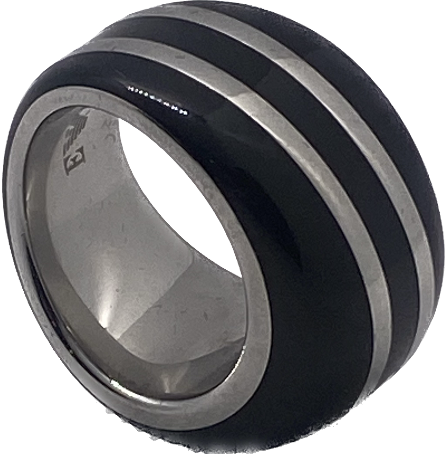 EMPORIO ARMANI LADIE'S RING BLACK/SILVER COLLECTION Sz. 6