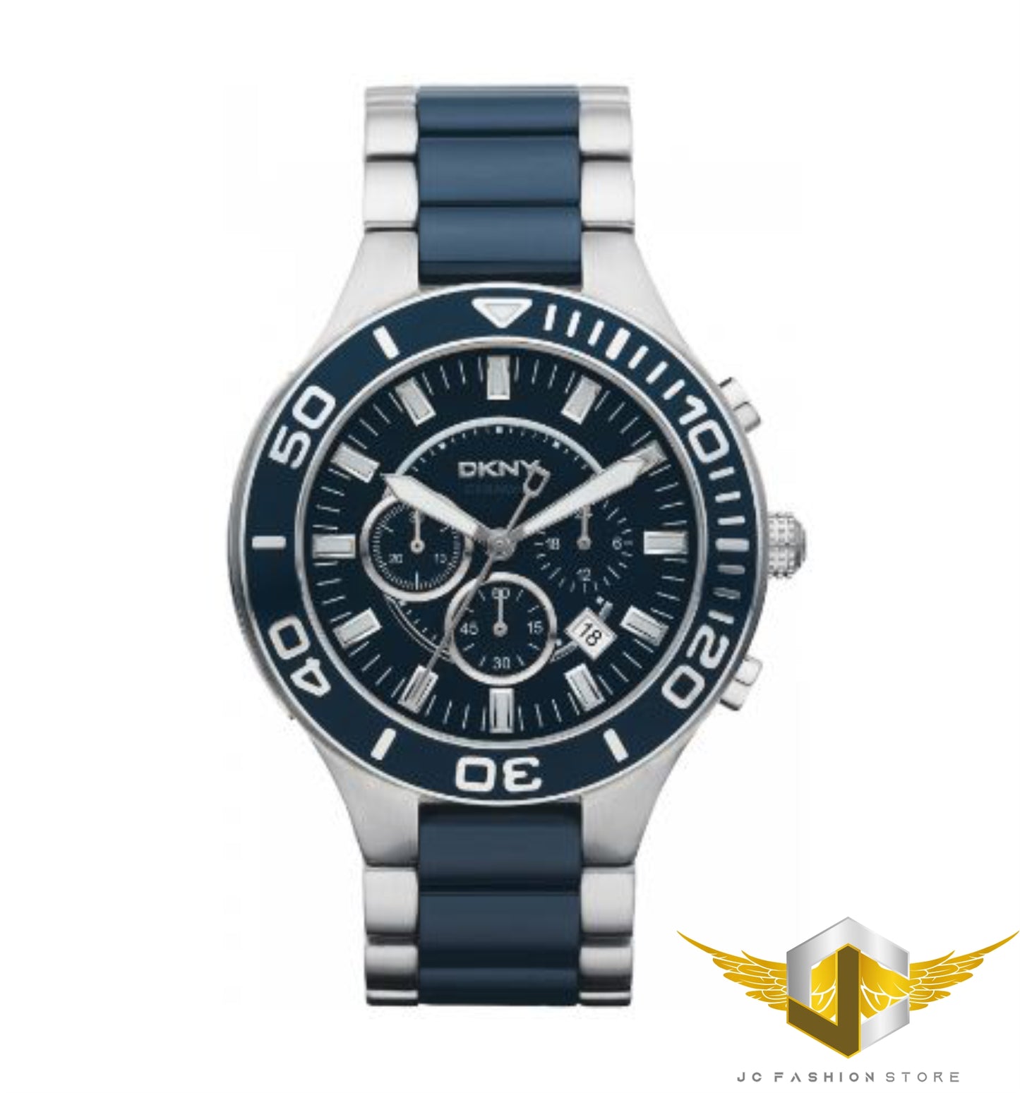 DKNY MEN'S CHRONOGRAPH BLUE CERAMIC COLLECTION WATCH NY1498