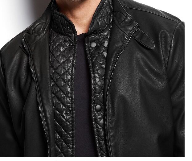 Kenneth Cole Men's Quilted-Bib Faux-Leather Moto Jacket Sz. M