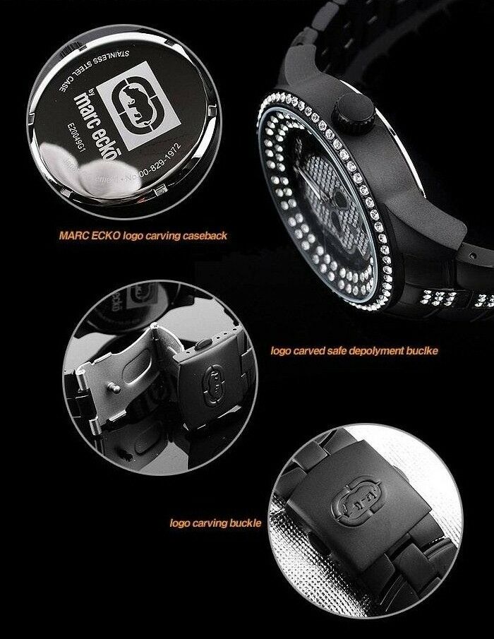 MARC ECKO MEN'S BLACK METAL WITH CRYSTALS SKULL WATCH E20049G1