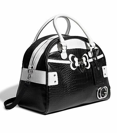 G byGUESS LINDSEY TRAVEL DOME CROCO BLACK MULTI TOTE HANDBAG