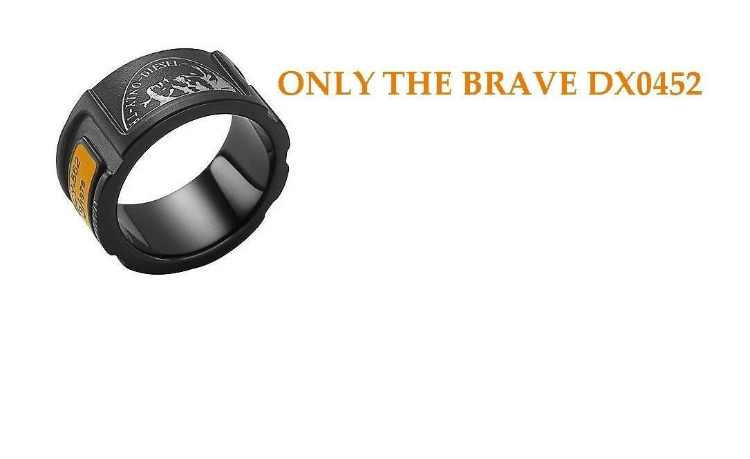 DIESEL STAINLESS STEEL BLACK AND ORANGE RING DX0452 Sz. 10