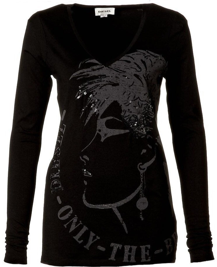DIESEL WOMEN'S COLLECTION BRAVE MEN LOGO BLACK TOP