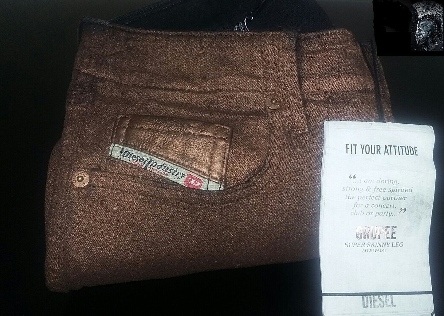 NWT $248 Diesel Womens Bronze Metallic Super Skinny Grupee jeans Sz. 27