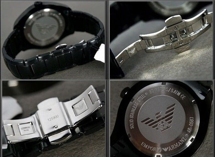 EMPORIO ARMANI MEN'S BLACK METAL GMT WATCH AR0587