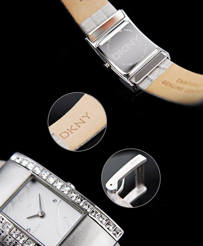DKNY LADIES TOP MODEL CRYSTALS WATCH GREY LEATHER WATCH NY3964
