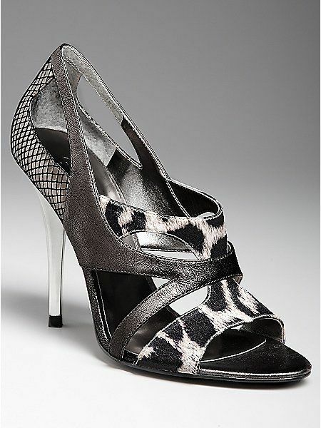 GUESS SANDALS HEELS PUMP NASRI PEWTER ANIMAL Sz. 9.5