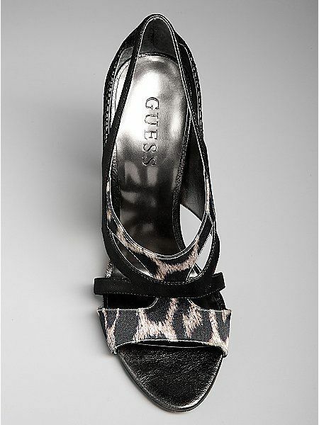 GUESS SANDALS HEELS PUMP NASRI PEWTER ANIMAL Sz. 9.5