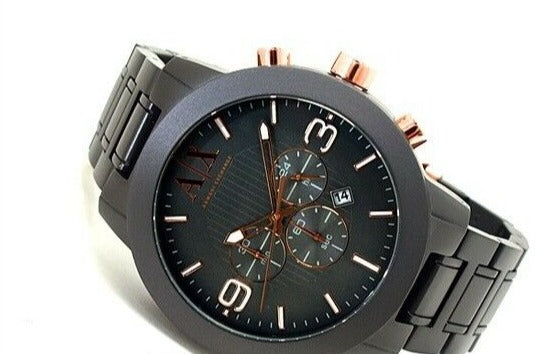 ARMANI EXCHANGE MEN'S ALUMINUM BLACK WITH ROSE GOLD WATCH AX1156