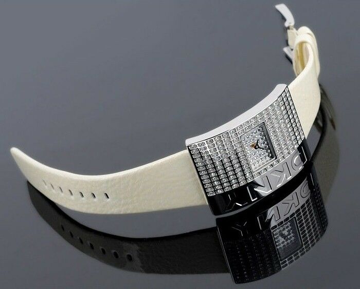 DKNY LADIES TOP MODEL CRYSTALS WATCH WHITE LEATHER WATCH NY4316