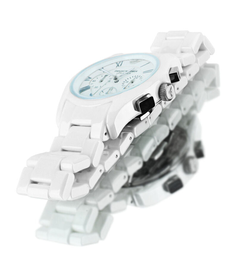 EMPORIO ARMANI MEN'S CHRONOGRAPH WHITE CERAMIC WATCH AR1403