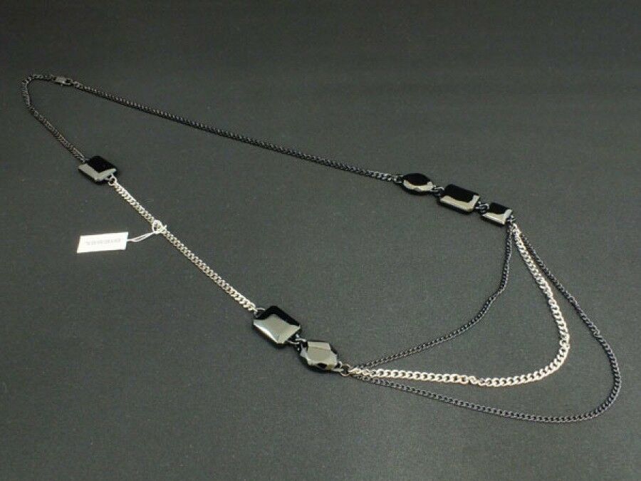 DIESEL WOMEN'S 2 TONES BLACK PENDANT NECKLACE DX0416