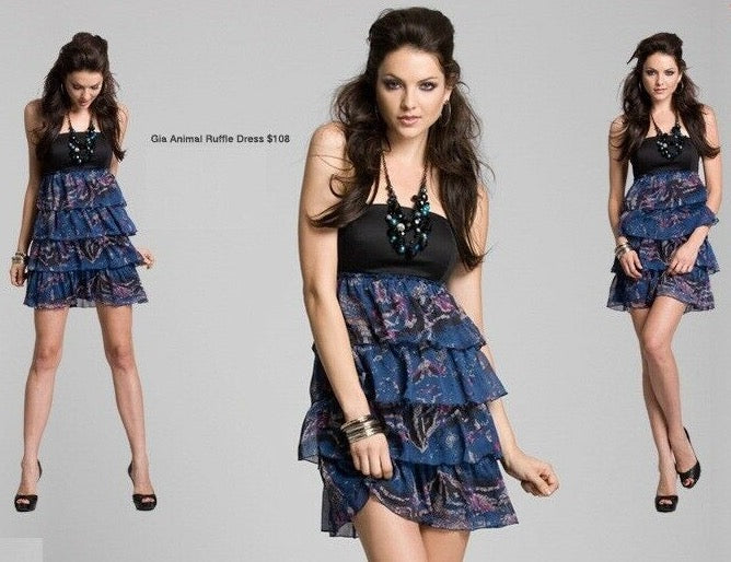 GUESS GIA ANIMAL PRINT RUFFLE DRESS Sz. 9