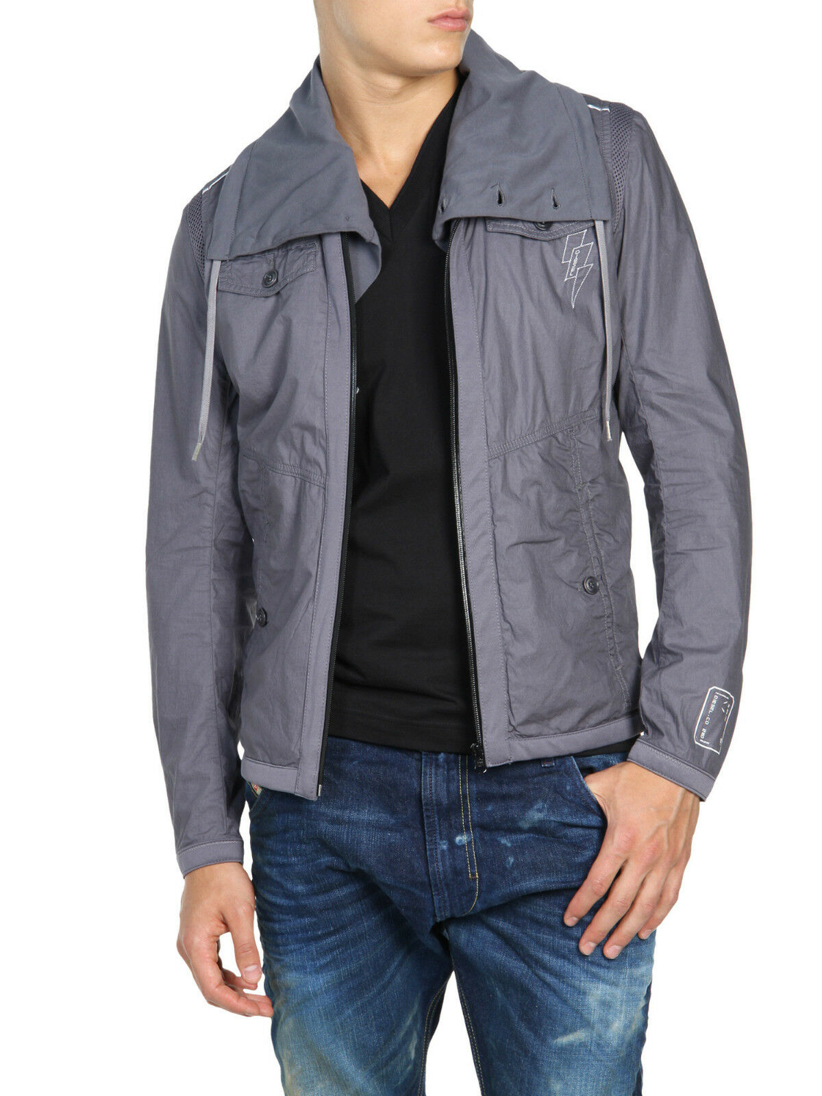 DIESEL MEN'S JRATTY GREY MOTOCYCLE BIKER JACKET Sz. XL
