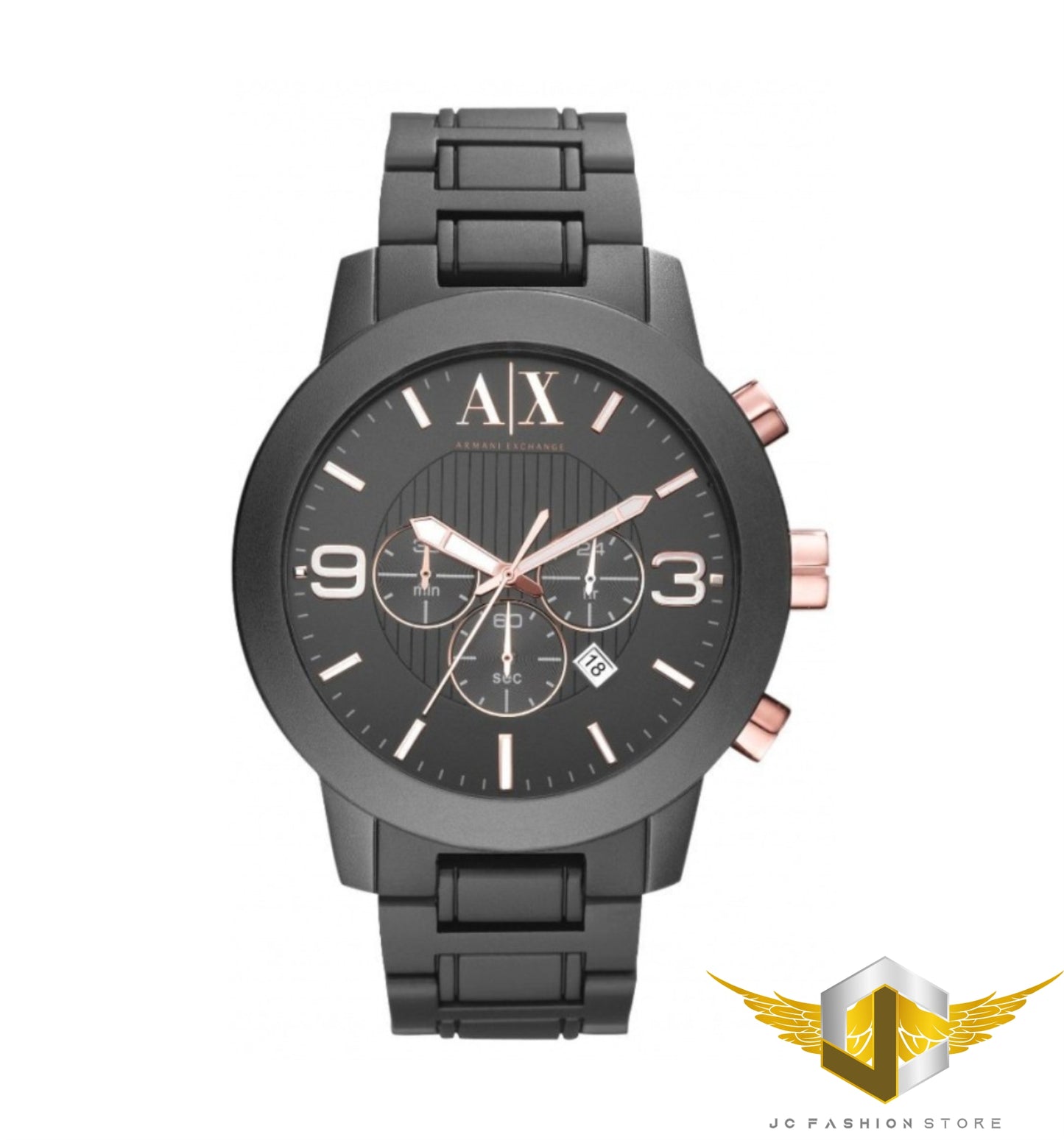 ARMANI EXCHANGE MEN'S ALUMINUM BLACK WITH ROSE GOLD WATCH AX1156