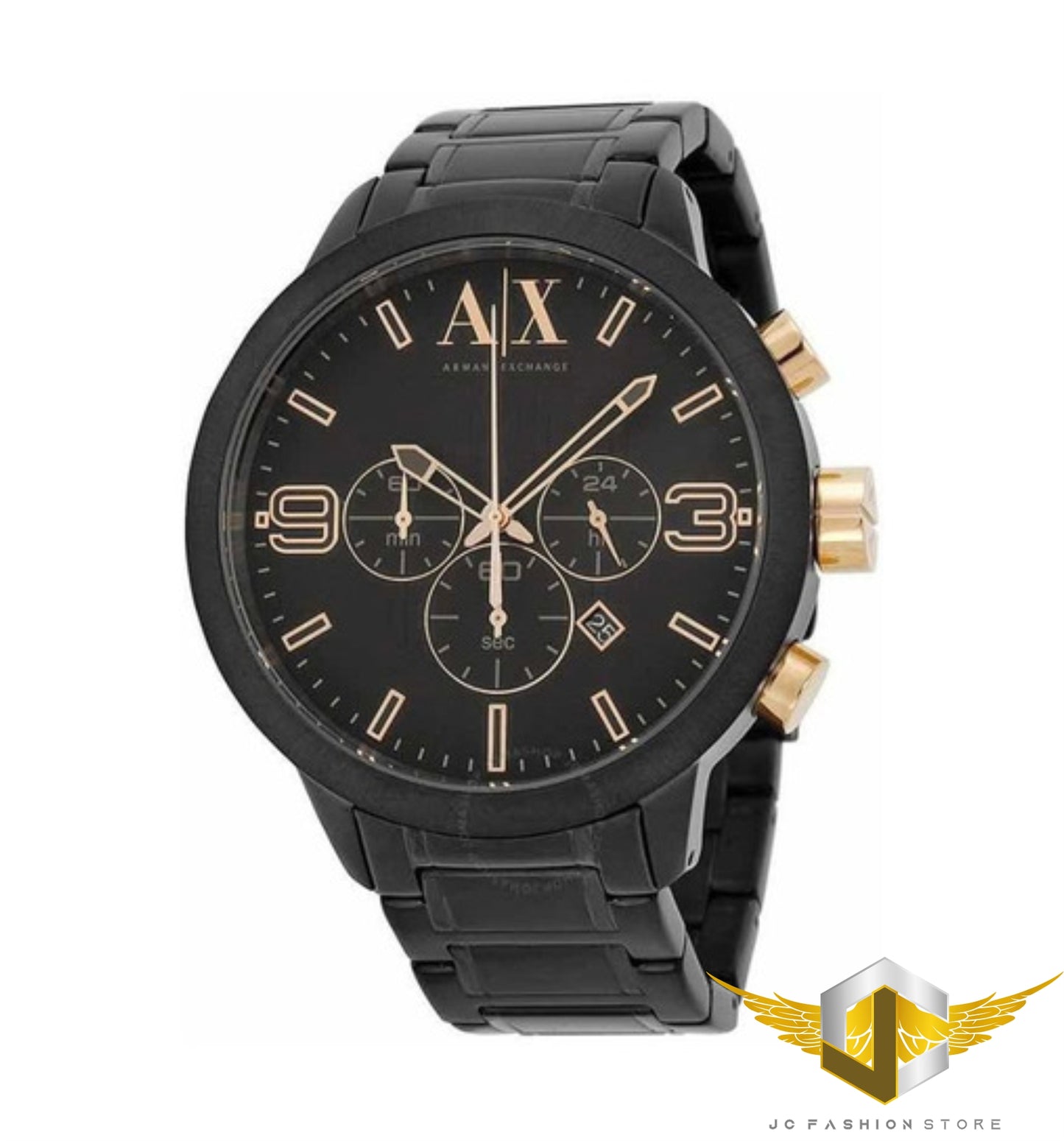 ARMANI EXCHANGE MEN'S BLACK DARK WITH ROSE GOLD WATCH AX1350