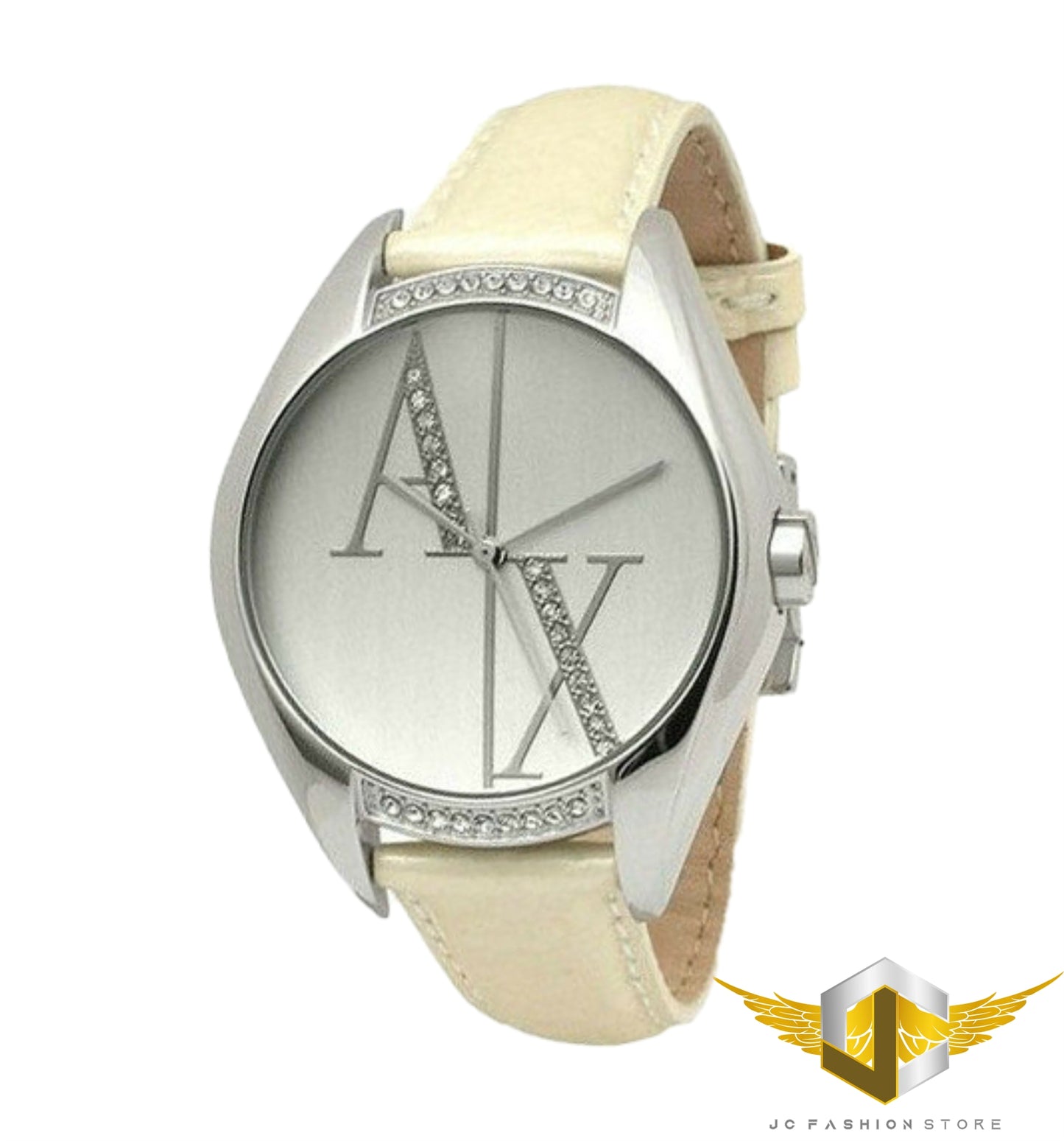 ARMANI EXCHANGE LADIE'S BEIGE LEATHER BAND LOGO WATCH AX3014