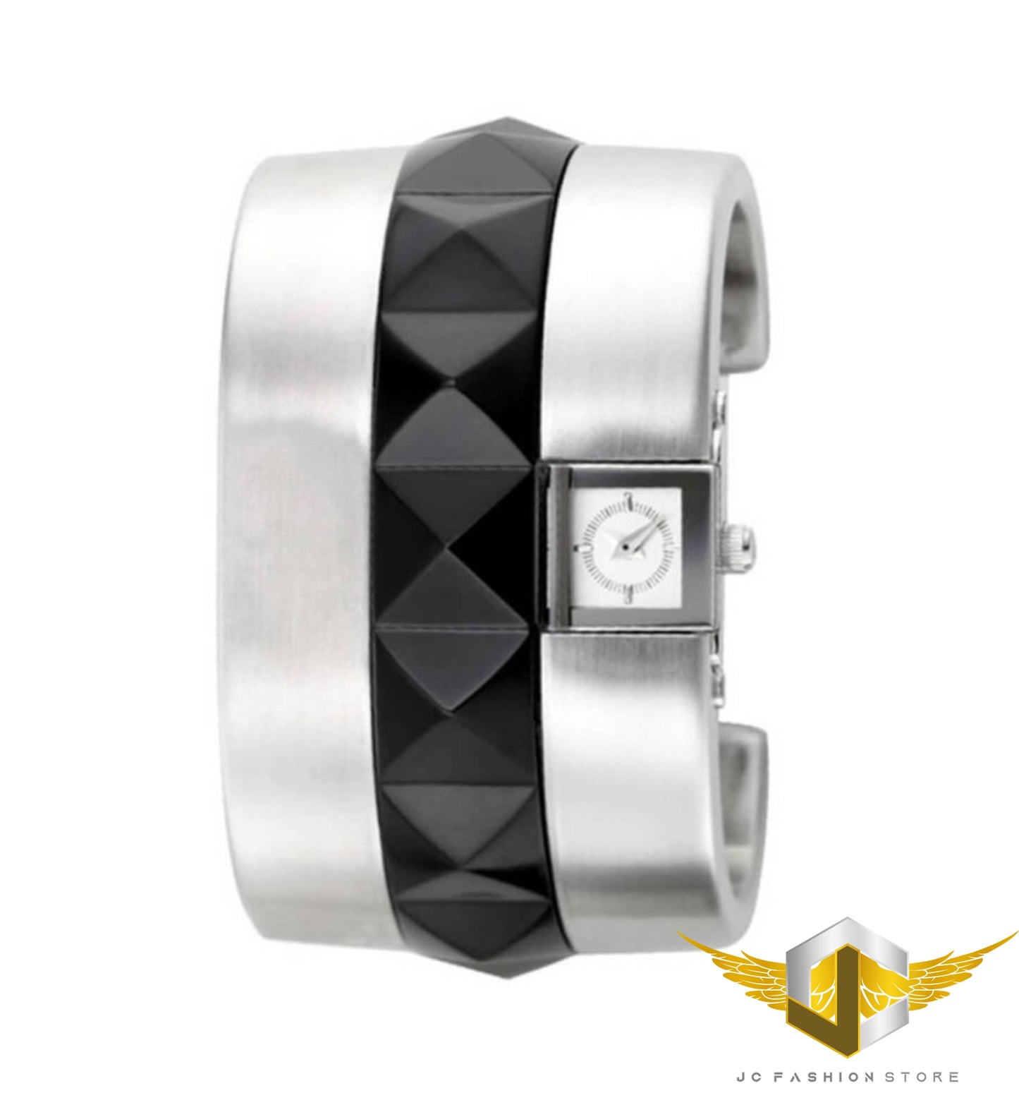 DIESEL LADIES SILVER WITH BLACK CUFF BANGLE WATCH DZ5164