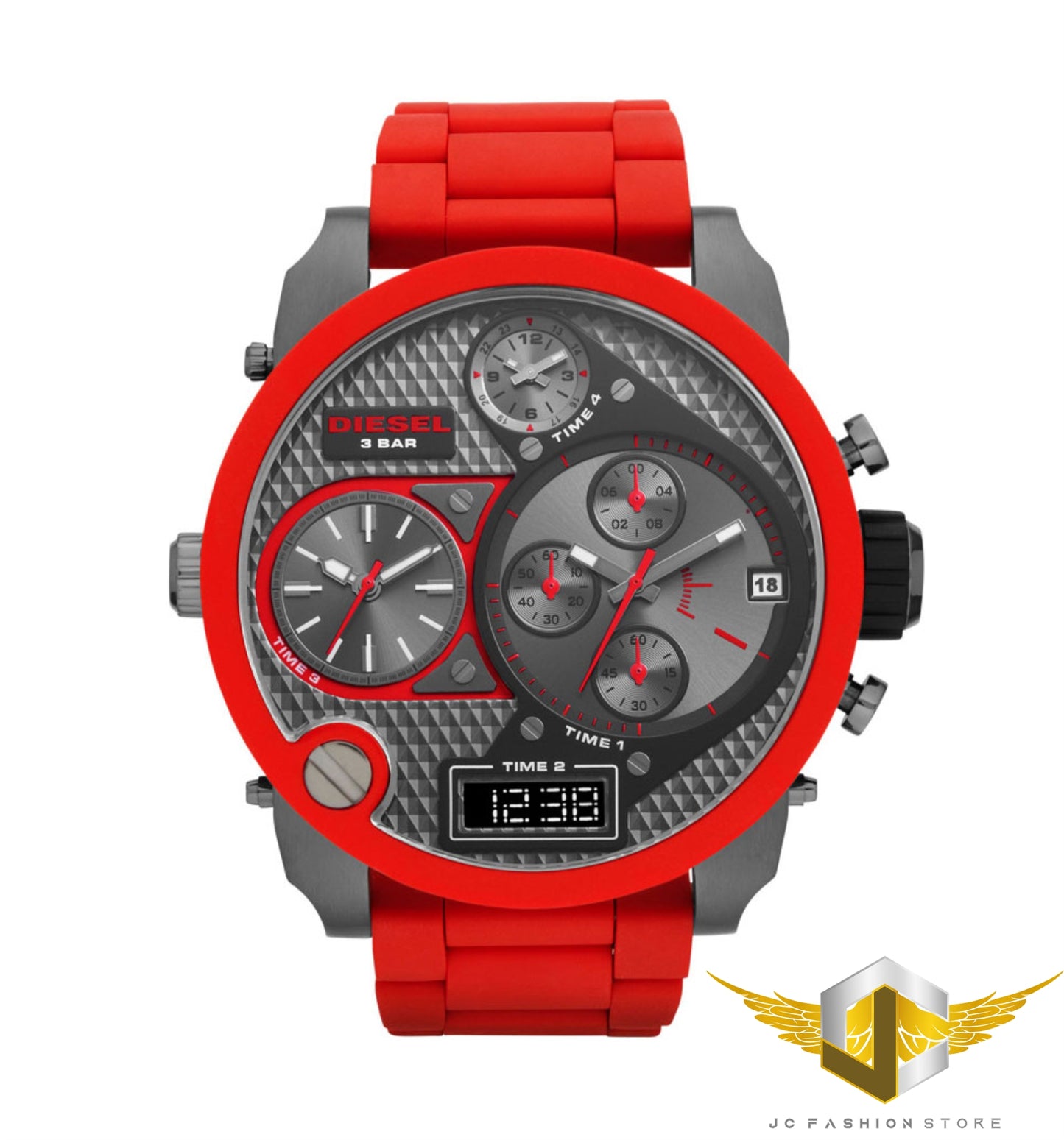 DIESEL MEN'S PREMIUM COLLECTION 4 TIME RED RUBBER WATCH DZ7279