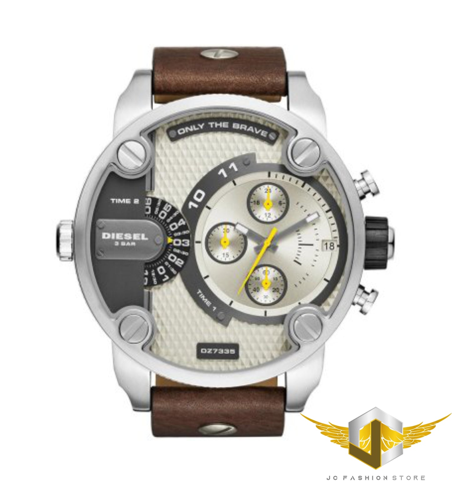 DIESEL MEN'S 2 TIME ZONE LEATHER WATCH DZ7335