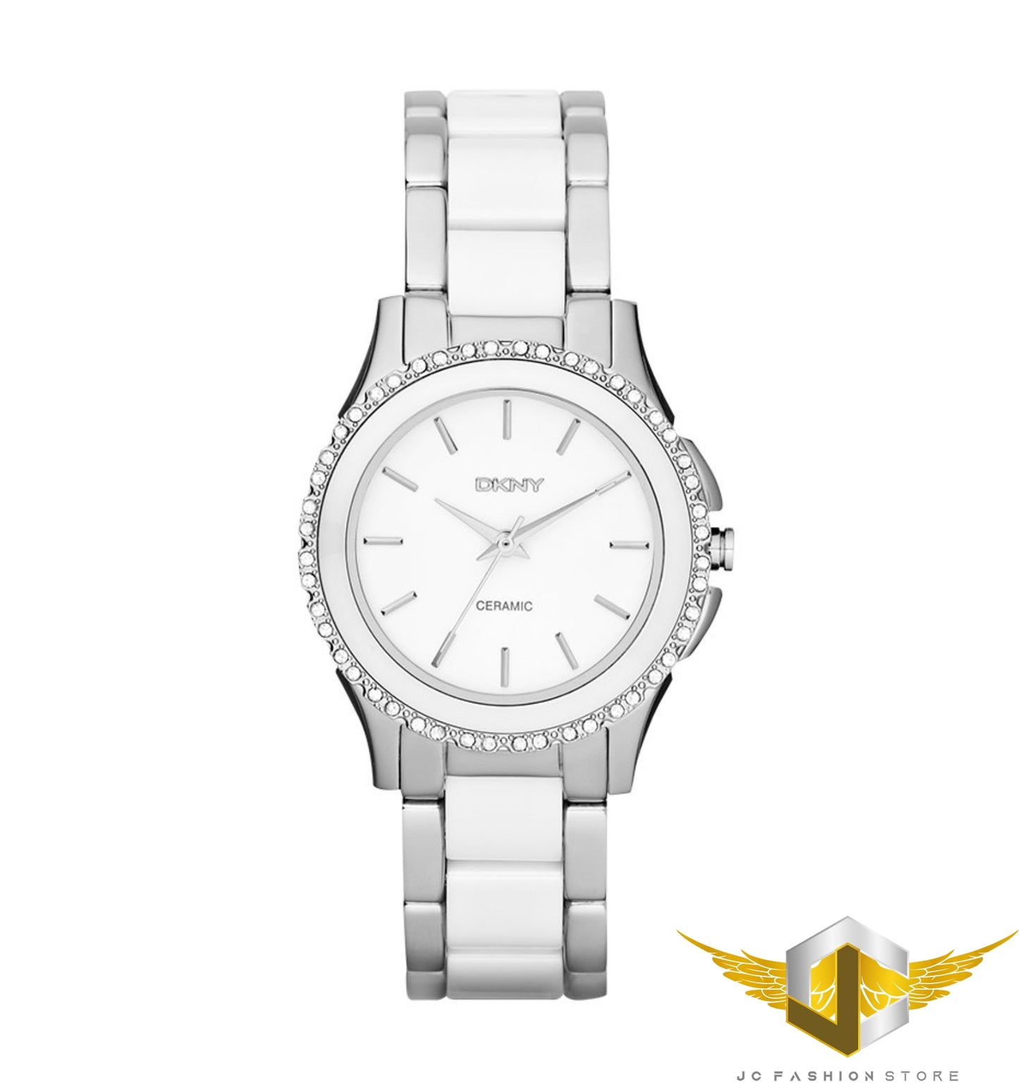 DKNY WOMEN'S WHITE CRYSTALS CERAMIC COLLECTION WATCH NY8818