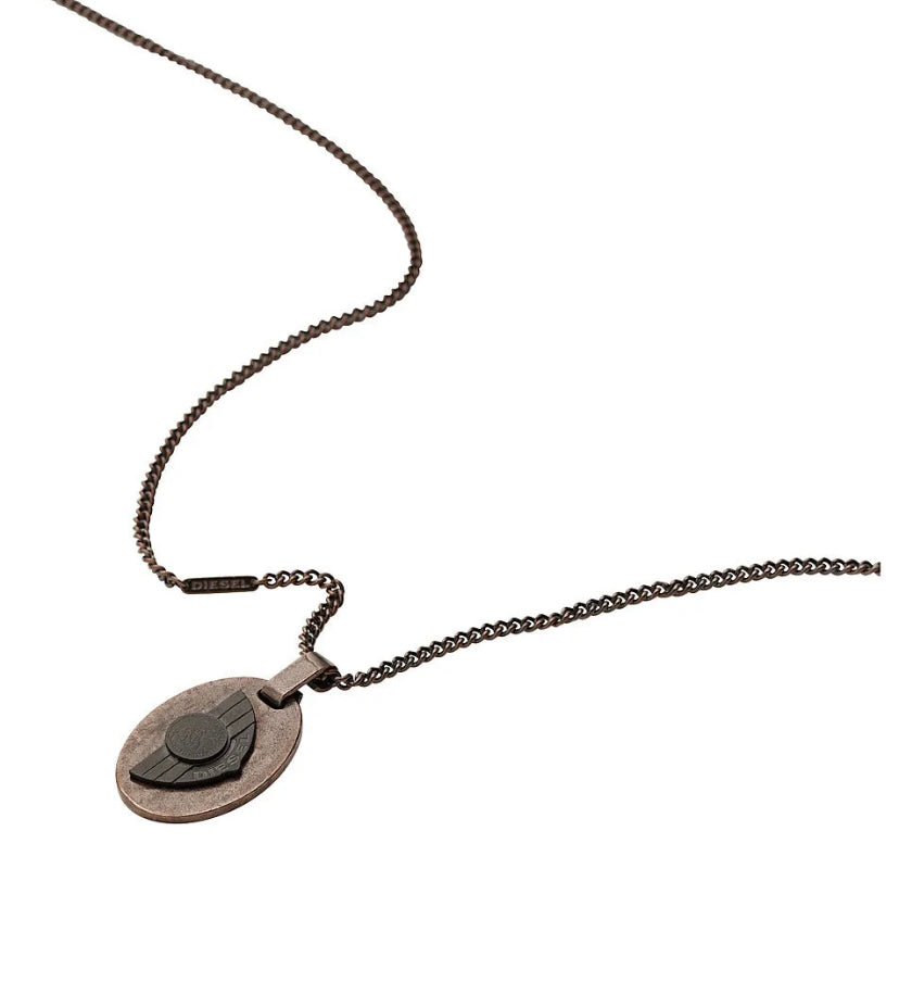 Diesel DX0555 Men's Brown IP Military Dog Tag Pendant Necklace