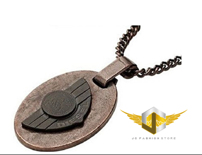 Diesel DX0555 Men's Brown IP Military Dog Tag Pendant Necklace