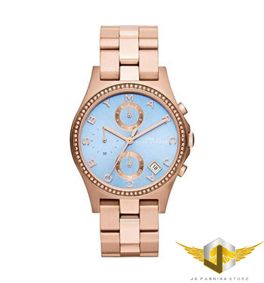 MARC BY JACOBS WOMEN'S SKY BLUE ROSE GOLD CRYSTALS WATCH MBM3299