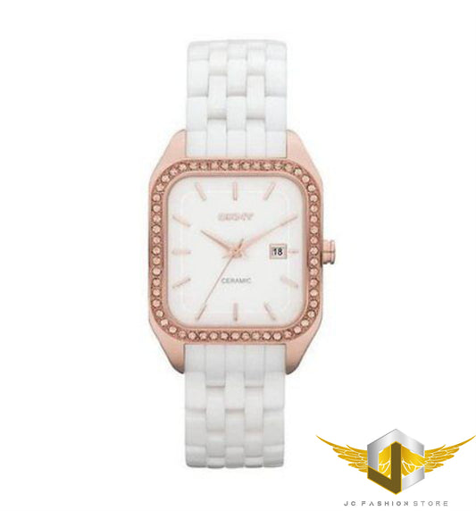 DKNY LADIE'S WHITE CERAMIC ROSE GOLD LUXURY STYLE WATCH NY8536