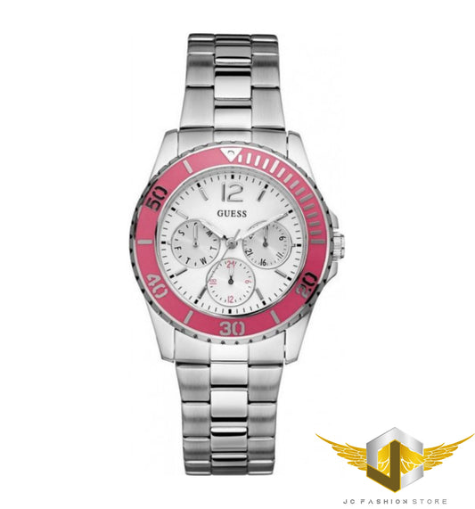 GUESS WOMEN'S PINK BEZEL SILVERTONE WATCH U10598L2