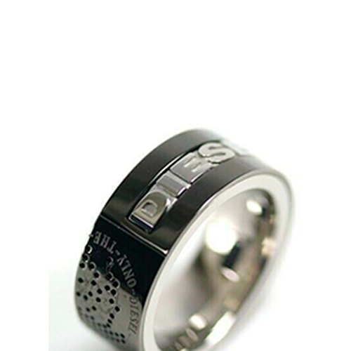 DIESEL BLACK IP S/STEEL PERFORATED LOGO RING DX0365