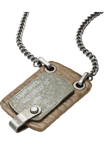 DIESEL MEN'S COMMANDER LEATHER MATCHING METAL NECKLACE DX0583