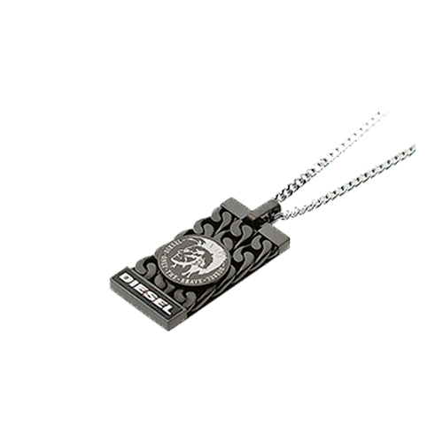 Diesel Men's Colletion Black Leather Logo Necklace DX0367