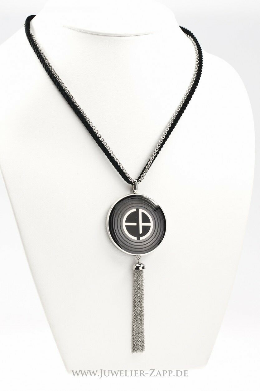 EMPORIO ARMANI Black Ceramic EA Logo Pendant Long Necklace EGS1460