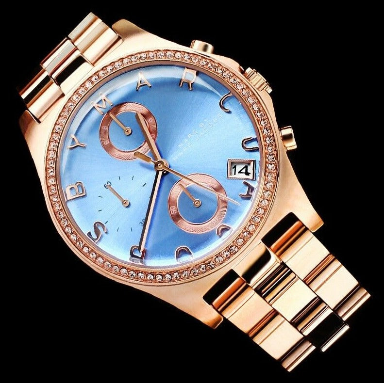 MARC BY JACOBS WOMEN'S SKY BLUE ROSE GOLD CRYSTALS WATCH MBM3299