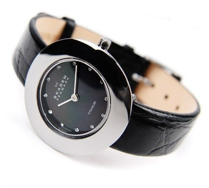 SKAGEN LADIE'S BLACK LEATHER WATCH 569STTLB