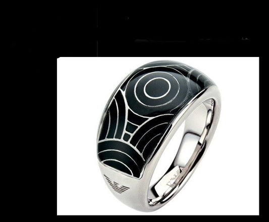 EMPORIO ARMANI LADIE'S RING BLACK/SILVER COLLECTION EGS1247 Sz. 6