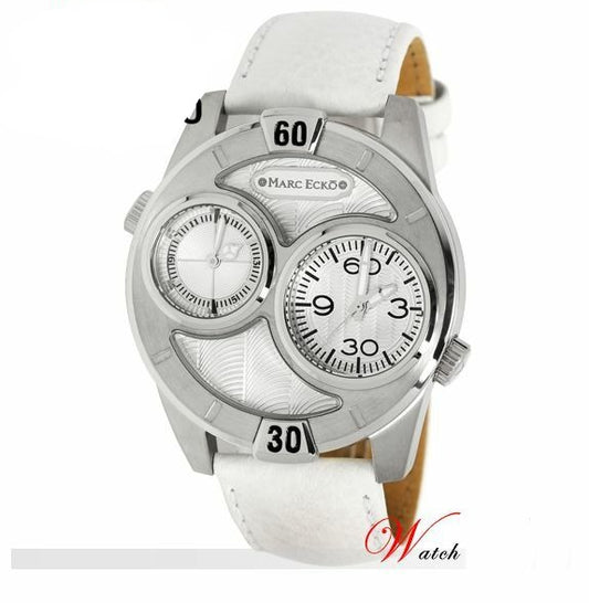 MARC ECKO MEN'S 2 TIMES WHITE LEATHER WATCH E16584G3