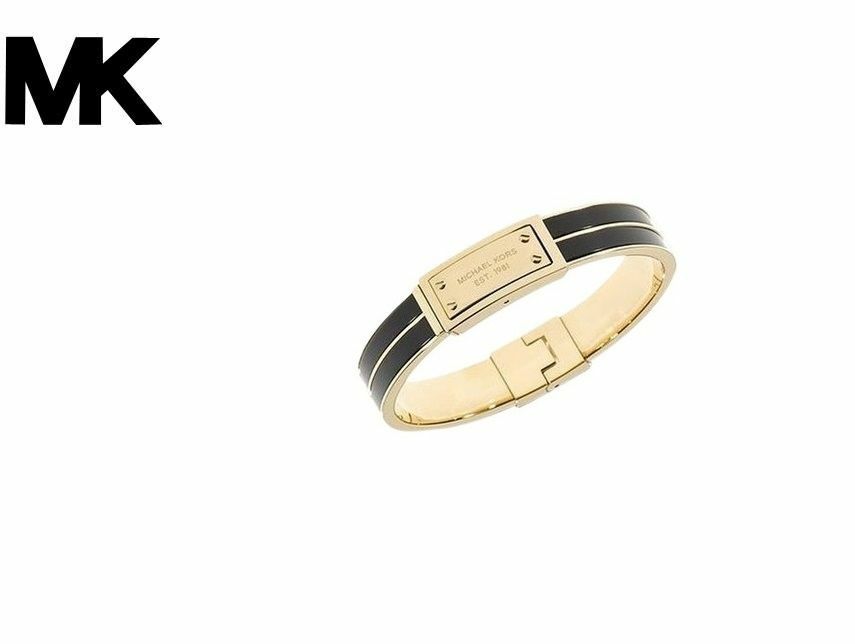 Michael Kors Plaque Hinge Bangle, Golden/Black MKJ2350