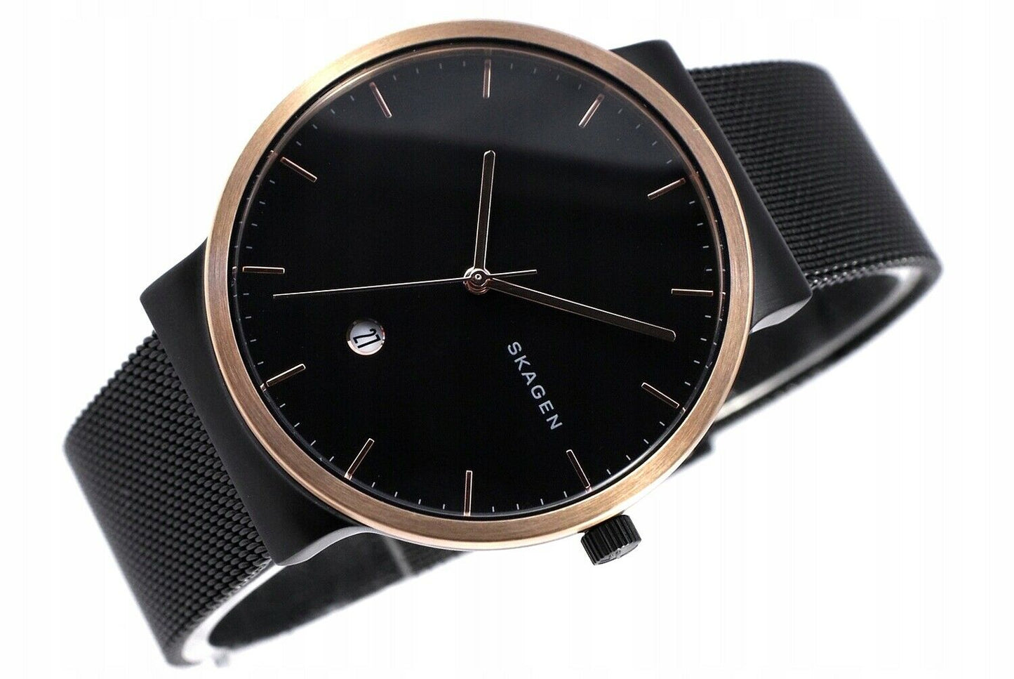 SKAGEN MEN'S ULTRA SLIM MESH BAND BLACK/ROSE GOLD WATCH SKW6296