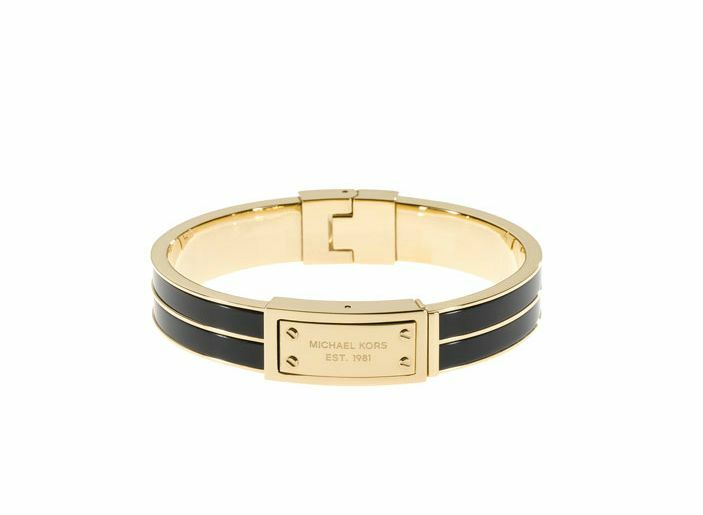 Michael Kors Plaque Hinge Bangle, Golden/Black MKJ2350