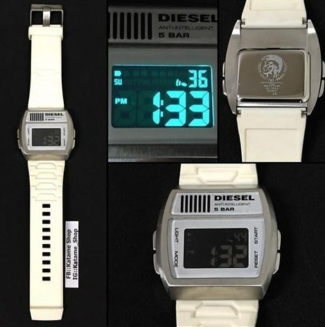 DIESEL MEN'S DIGITAL LCD GENIUS WHITE RUBBER WATCH DZ7204