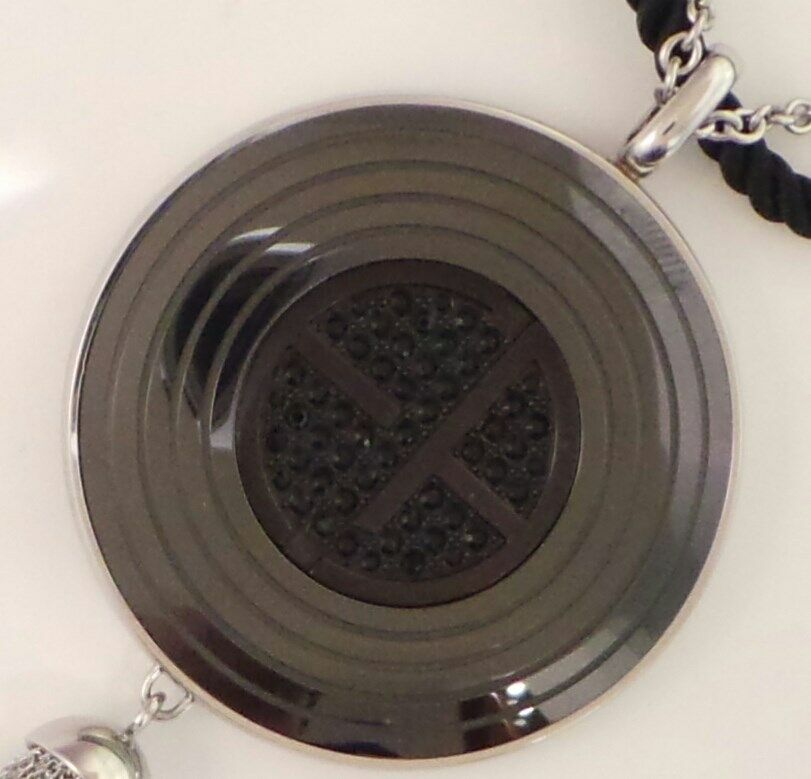 EMPORIO ARMANI Black Ceramic EA Logo Pendant Long Necklace EGS1460